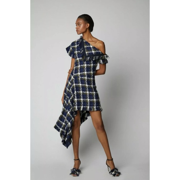 💙 MONSE Fringe Tweed Asymmetric Maxi Midi Dress 6 - Picture 8 of 11